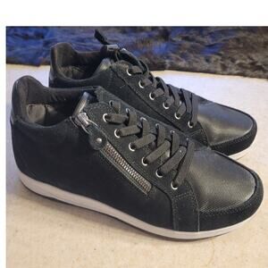 DREW Strobe Black Leather Sneakers 9 XW Orthopedic Wide Motion Therapeutic Shoe